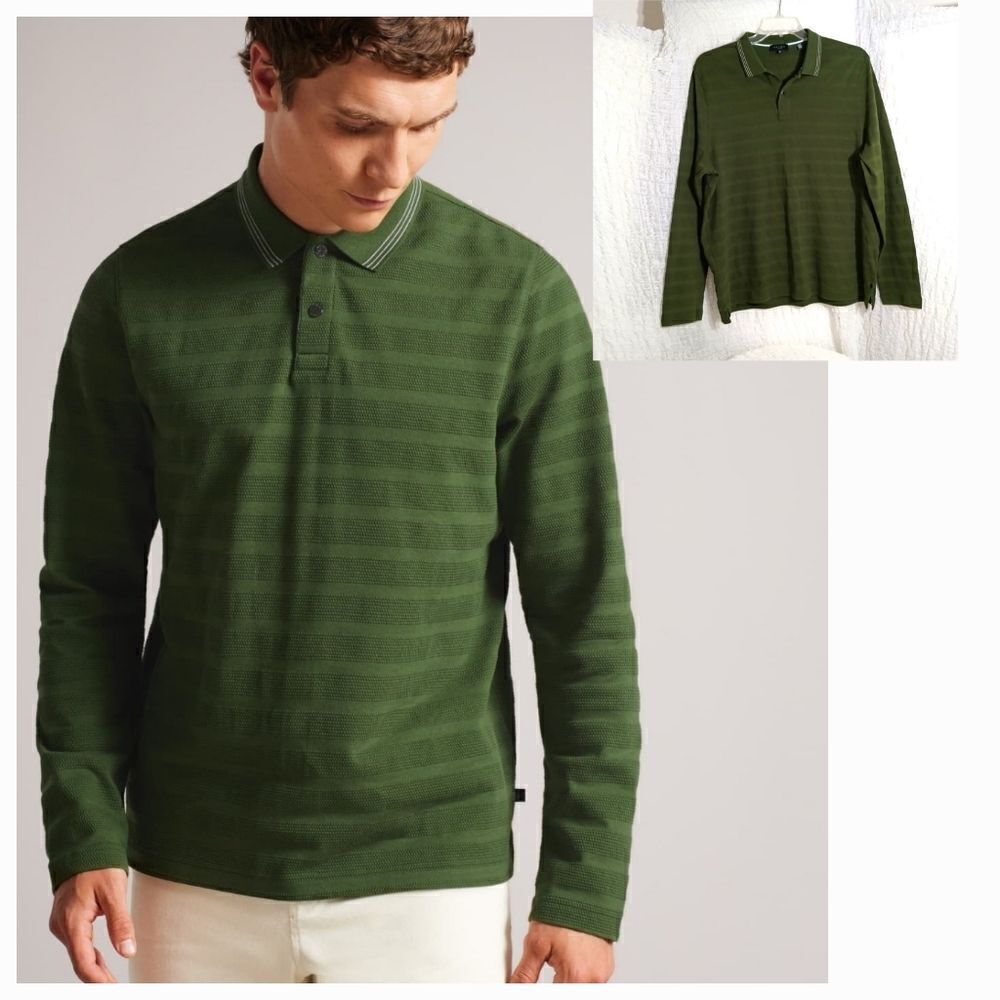 Ted Baker Green Penine Textured Polo Shirt Size 6